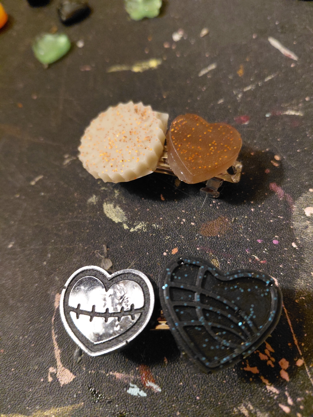 Sparkle Heart and Round Kids Hair Clips - Cream & Brown